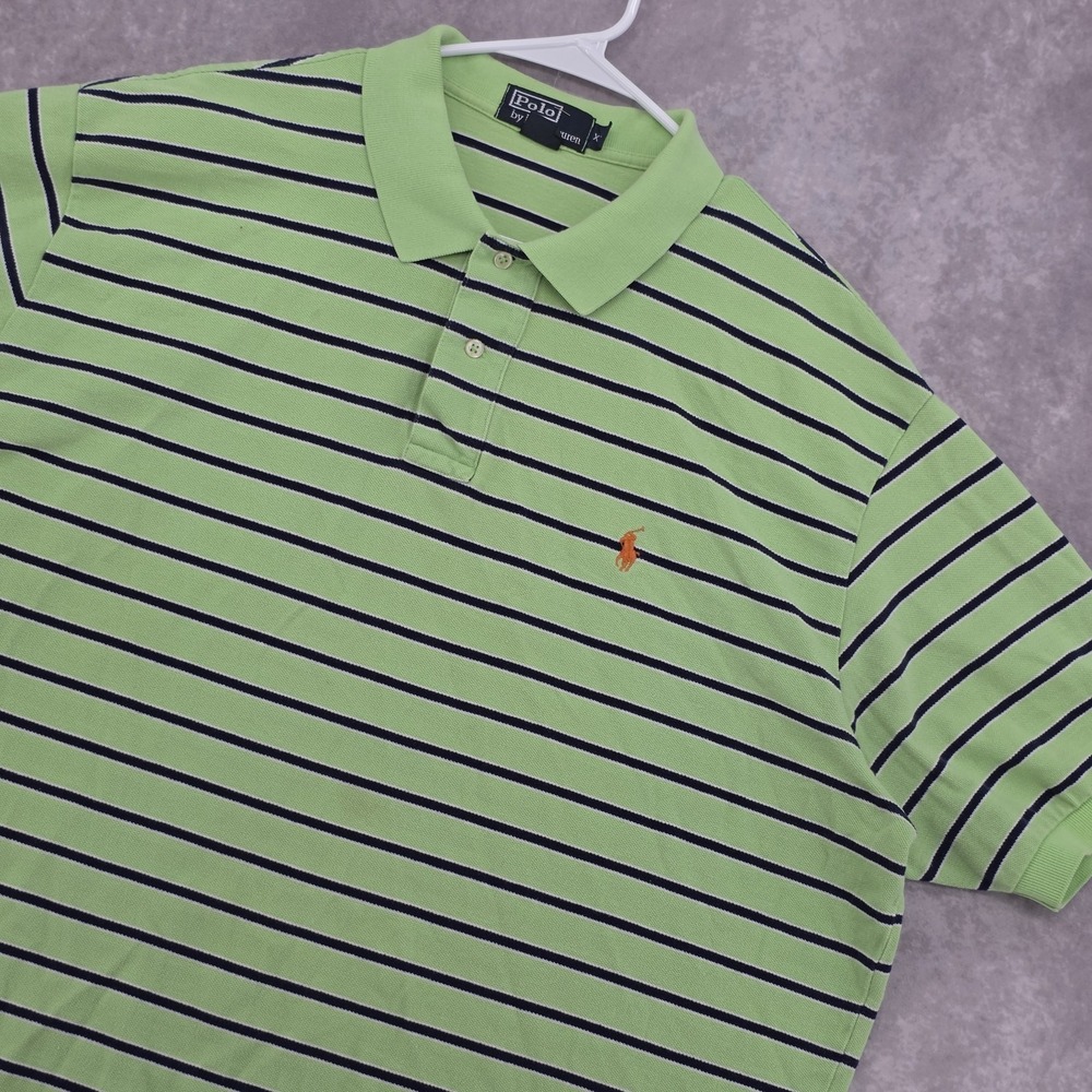 Vtg Polo Ralph Lauren Mens XXL Striped Pique Polo Shirt Green Short Sleeve Y2K